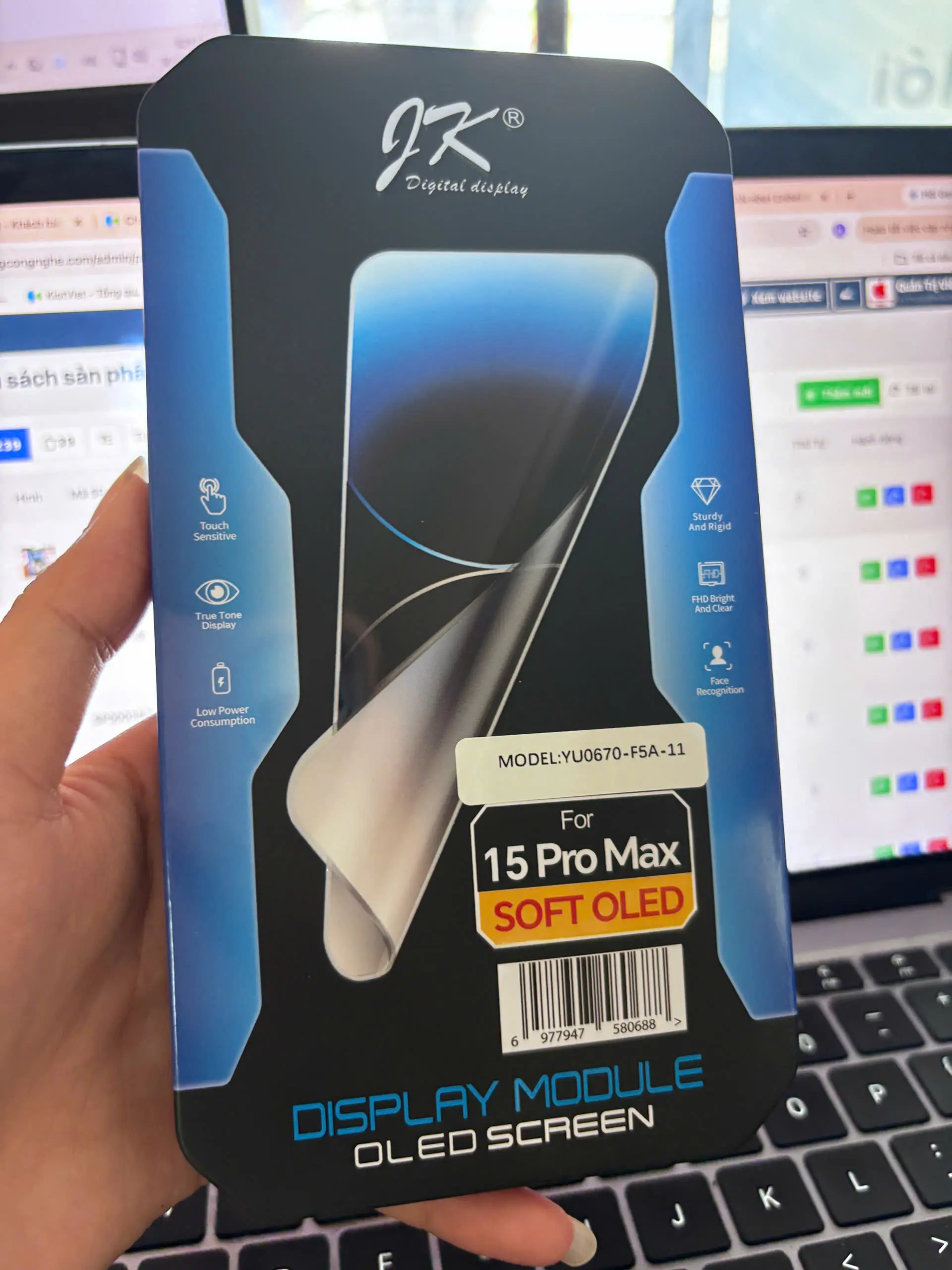 Màn Hình Soft OLED JK iPhone 15 Pro Max – Hiển Thị Chuẩn Màu, Cảm Ứng Siêu Mượt